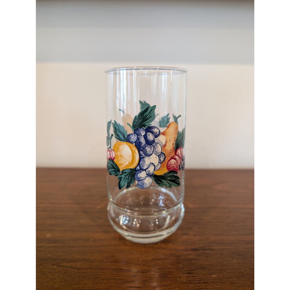 Vintage Crisa Orchard 16 oz Cooler Glass Tumbler — Grapes & Pears 6"